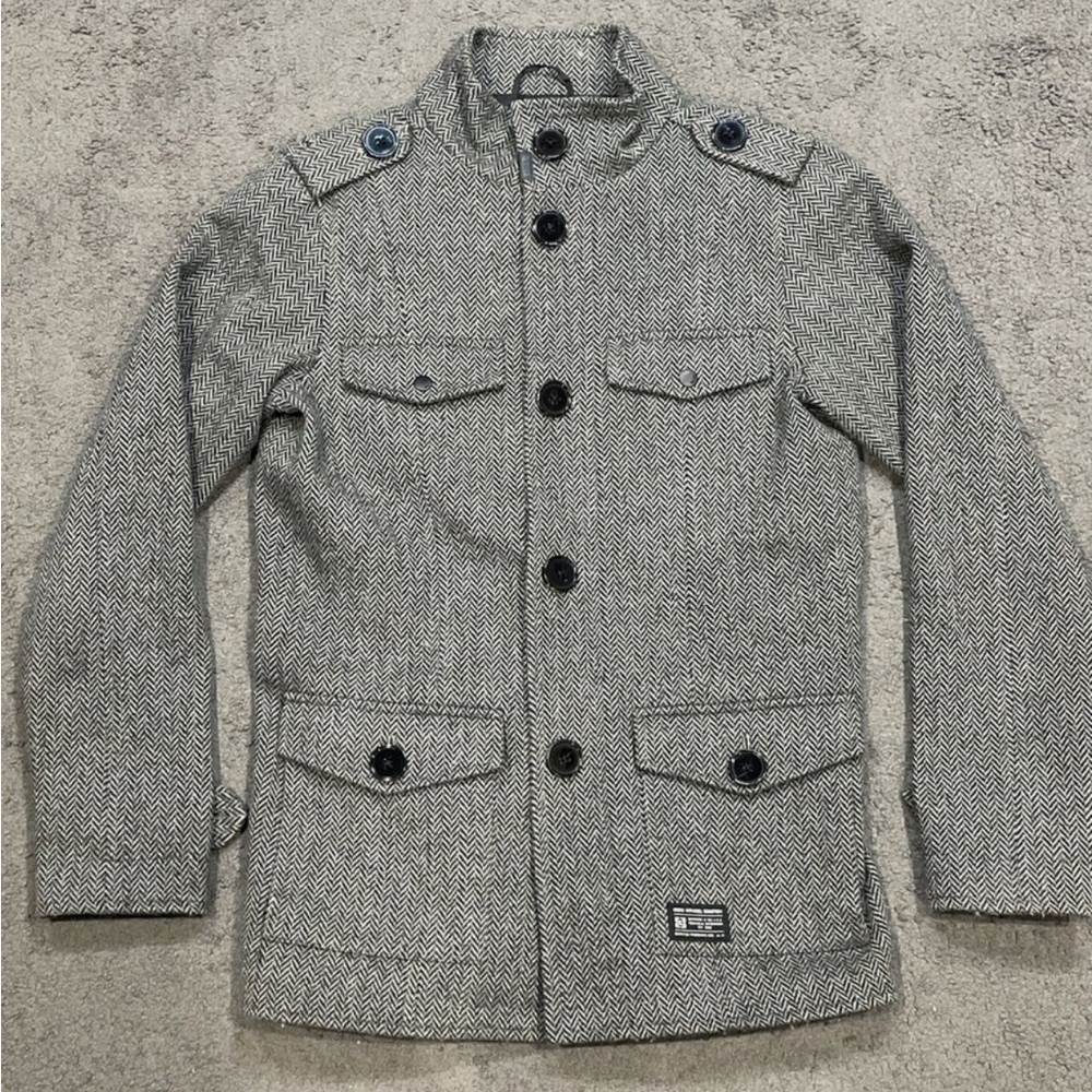 Kr3w Pea Coat Mens Size Small Grey Military Full Zip Button Up Jacket